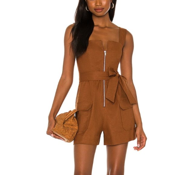 L'Academie Pants - L'Academie Shauntie Romper in Brown, Size Small